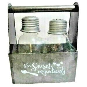 Rustic Living Secret Ingredients Salt Pepper Shakers Glass Galvanized Metal Gift